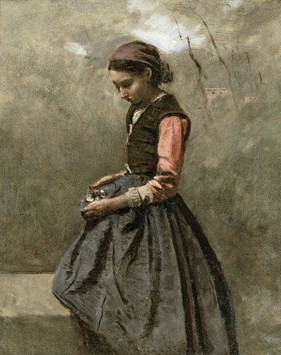 A Pensive Young Girl by Jean Baptiste Camille Corot